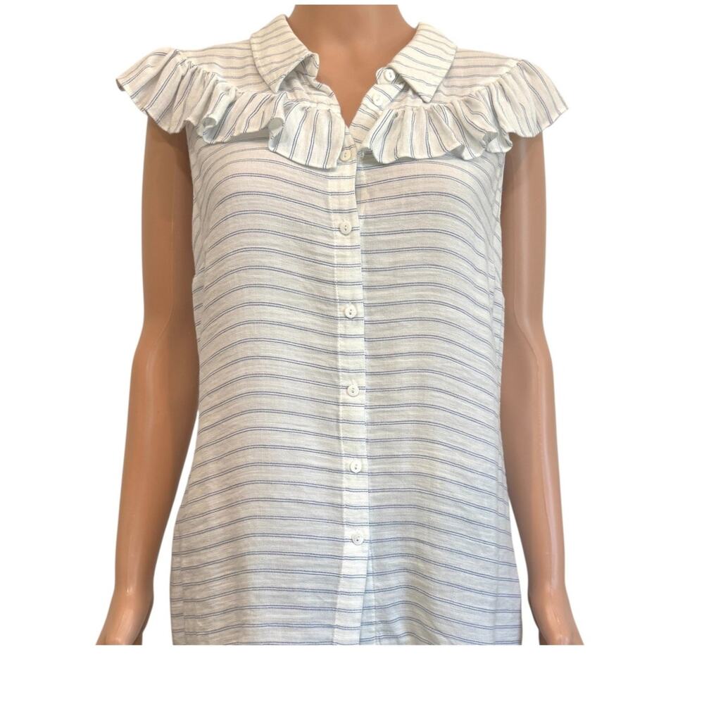 ModCloth XL ruffle collared button front striped blouse top TS 2716